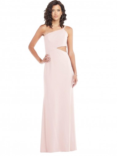 Midriff Cutout Flirty One Shoulder Crepe Maxi Dress