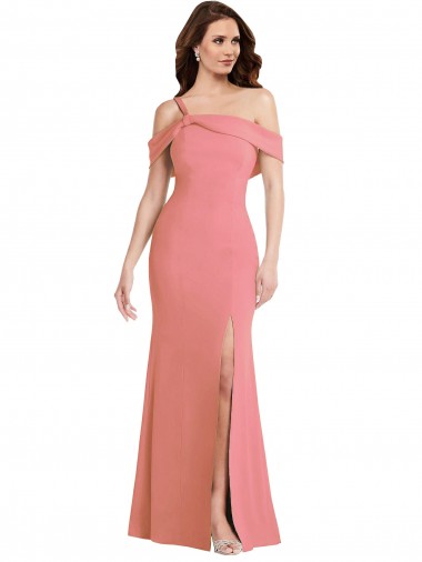 One Shoulder Draped Cuff Evening Dress / Maxi Dress with Front Slit