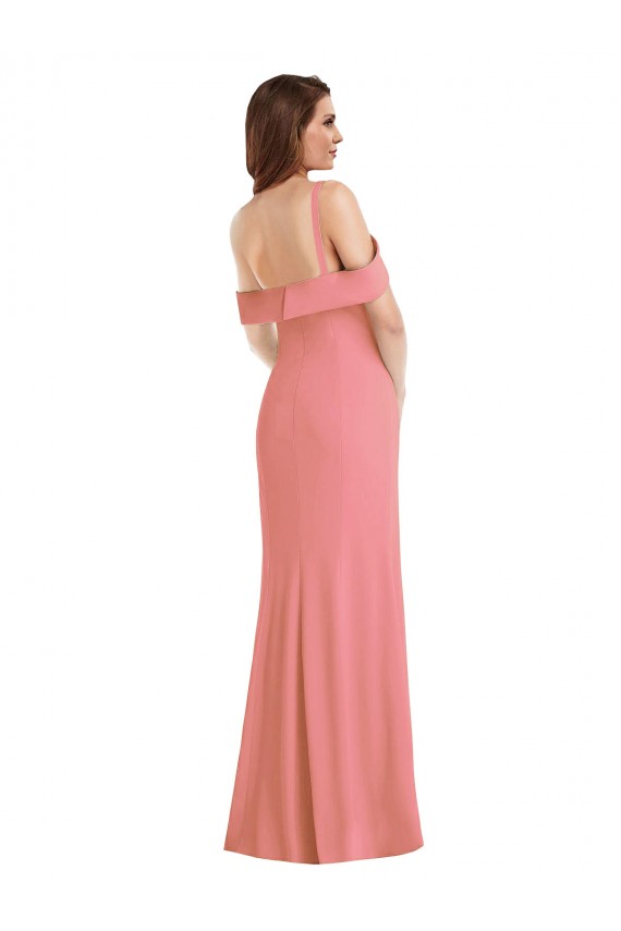 One Shoulder Draped Cuff Evening Dress / Maxi Dress with Front Slit