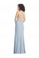High Neck Halter Crepe Maxi Dress with Twist Criss Cross Back