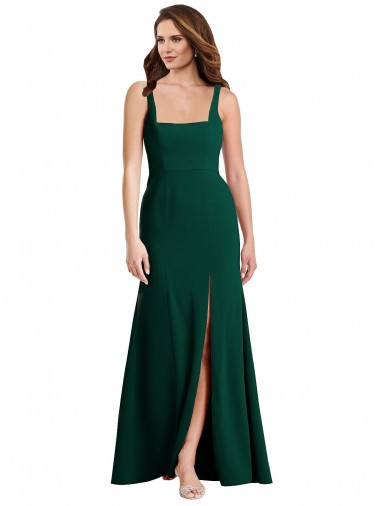 Square Neck Trumpet Evening Dress / Maxi Dress with Front Slit