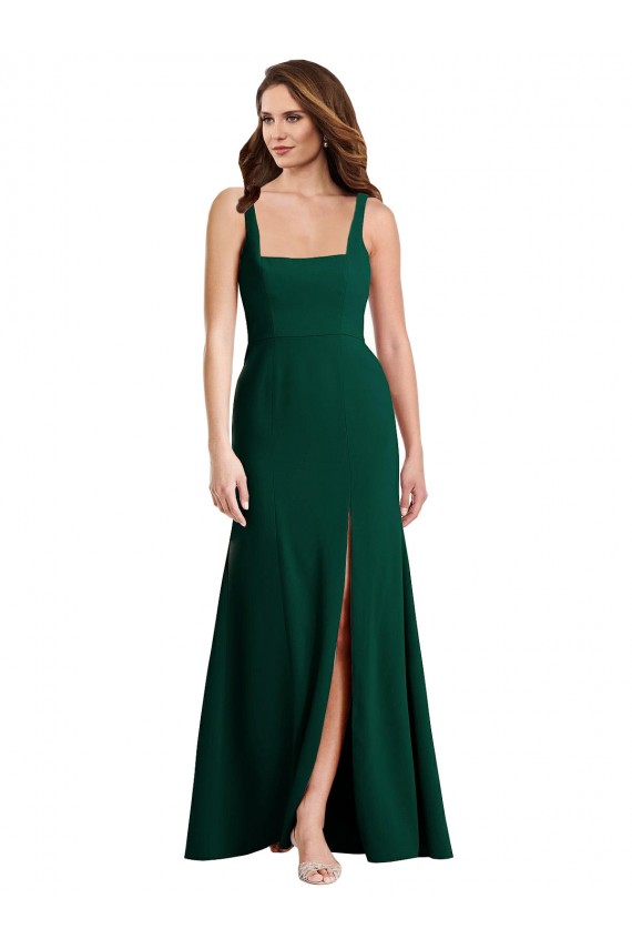 Square Neck Trumpet Evening Dress / Maxi Dress with Front Slit