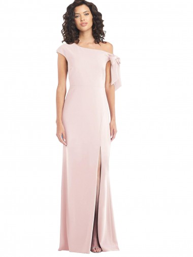 Off the Shoulder Tie Detail Trumpet Crepe Maxi Dress with Front Slit