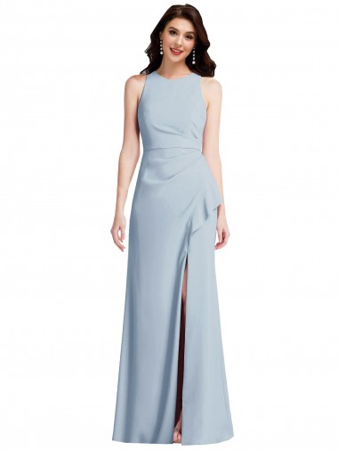 Halter Evening Dress / Maxi Dress with Cascade Ruffle Slit