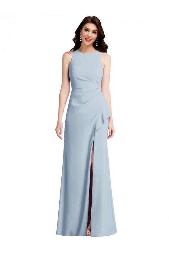 Halter Evening Dress / Maxi Dress with Cascade Ruffle Slit