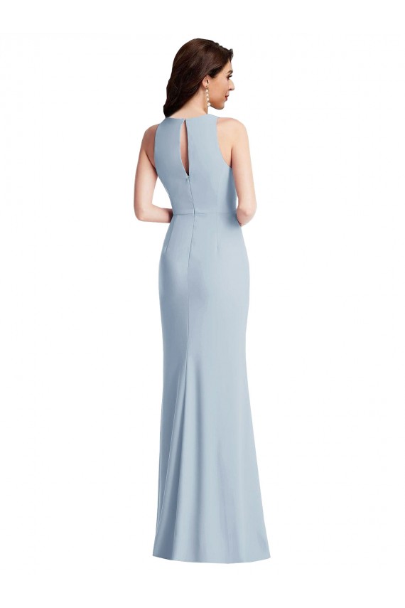 Halter Evening Dress / Maxi Dress with Cascade Ruffle Slit
