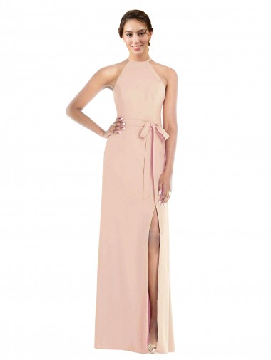 Halter Criss Cross Cutout Back Crepe Maxi Dress
