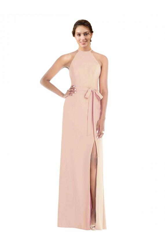 Halter Criss Cross Cutout Back Crepe Maxi Dress