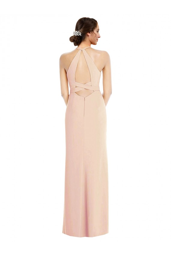 Halter Criss Cross Cutout Back Crepe Maxi Dress