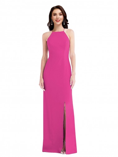 Open Back High Neck Halter Trumpet Crepe Maxi Dress