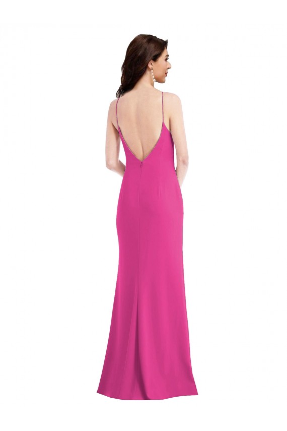 Open Back High Neck Halter Trumpet Crepe Maxi Dress