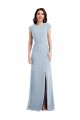 Cap Sleeve Open Back Trumpet Crepe Maxi Dress with Front Slit