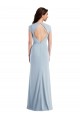 Cap Sleeve Open Back Trumpet Crepe Maxi Dress with Front Slit