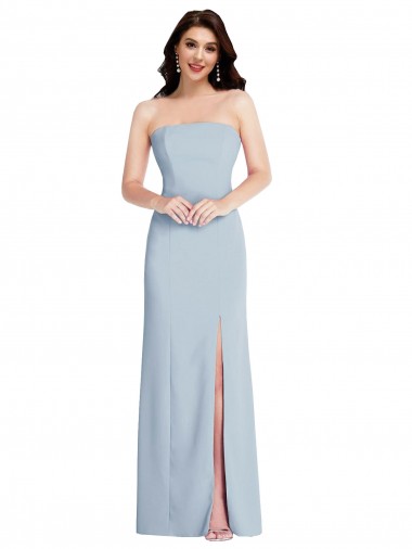 Strapless Scoop Back Crepe Maxi Dress with Front Slit