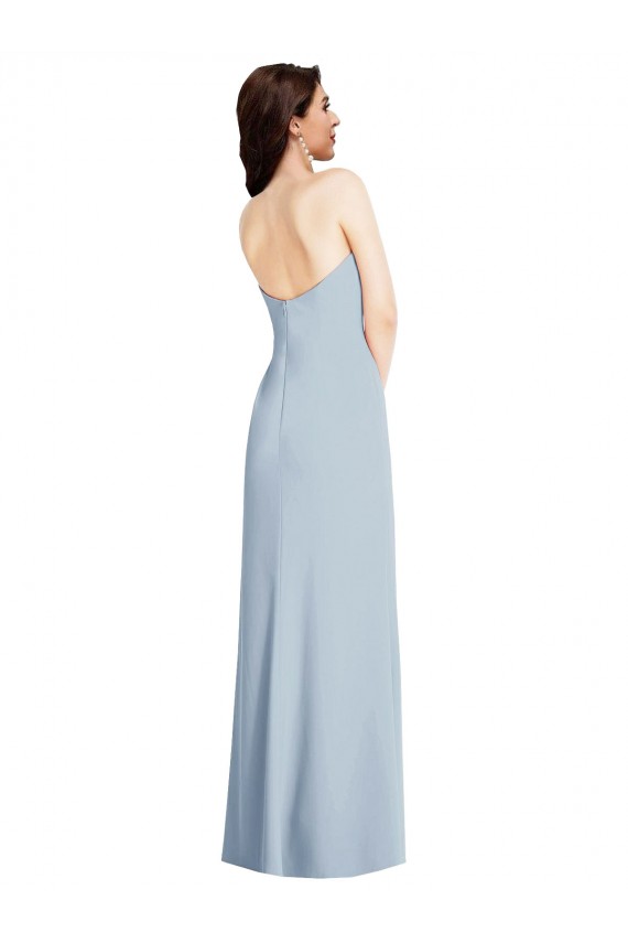 Strapless Scoop Back Crepe Maxi Dress with Front Slit