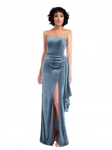 Strapless Velvet Formal Evening Dress / Maxi Dress with Draped Skirt