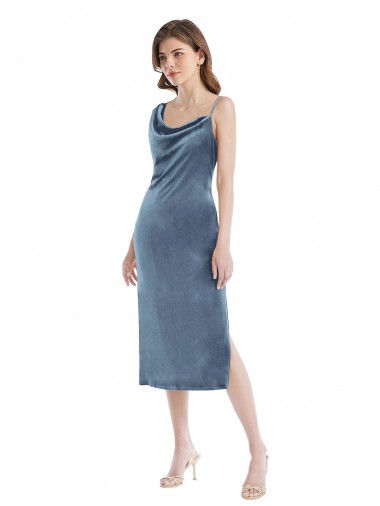 Midi Length Asymmetrical One Shoulder Velvet Slip Maxi Dress