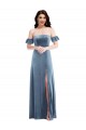 Ruffle Sleeve Off the Shoulder Velvet Evening Dress / Maxi Dress