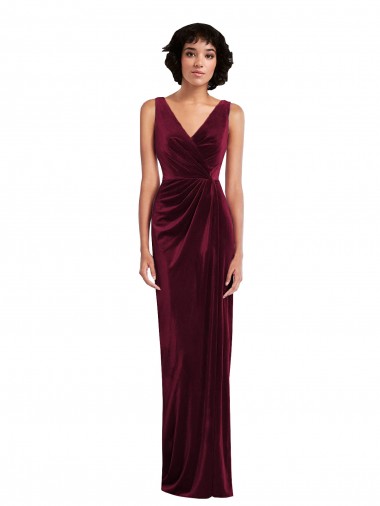 Draped Skirt Faux Wrap Velvet Evening Dress / Maxi Dress