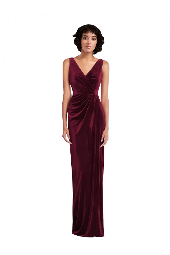 Draped Skirt Faux Wrap Velvet Evening Dress / Maxi Dress