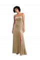 Square Neck Velvet Formal Evening Dress / Maxi Dress with Front Slit & Pocket