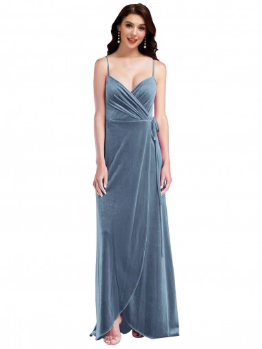 Velvet Wrap Evening Evening Dress / Bridesmaid Maxi Dress with Pockets