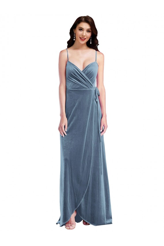 Velvet Wrap Evening Evening Dress / Bridesmaid Maxi Dress with Pockets