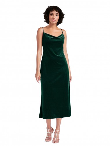 Short Midi Length Cowl Neck Velvet Slip Maxi Dress