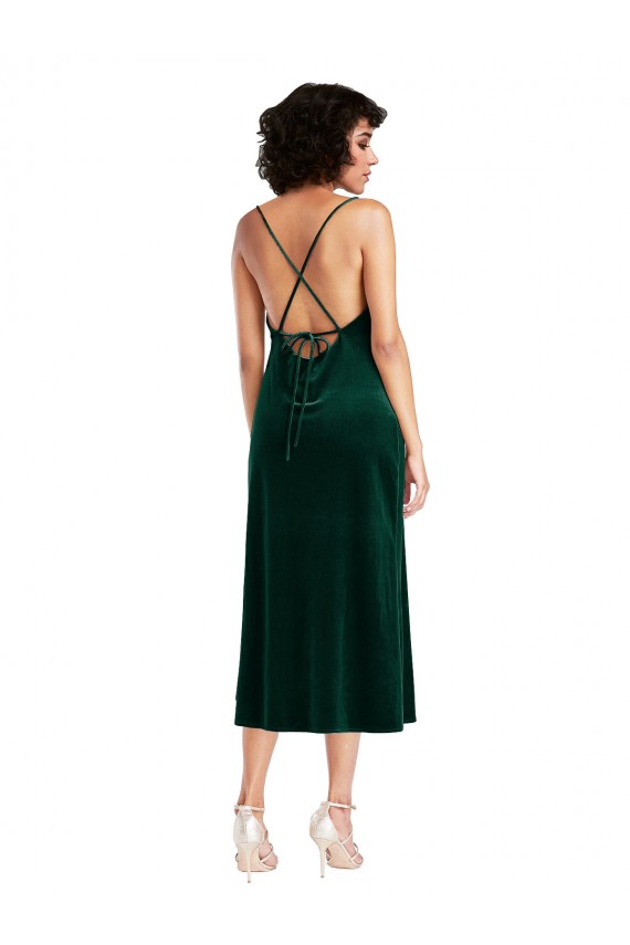Short Midi Length Cowl Neck Velvet Slip Maxi Dress