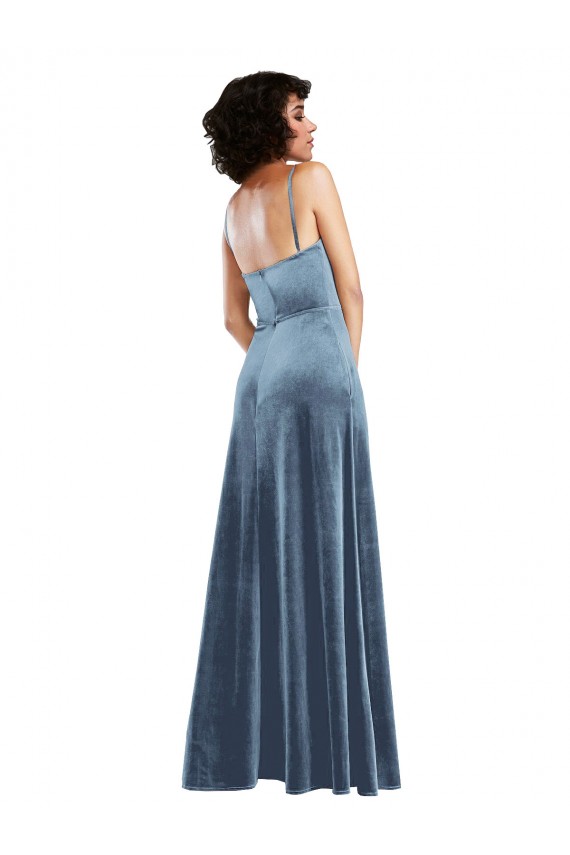 Sleek Cowl Neck Velvet Evening Dress / Maxi Dress with Pockets