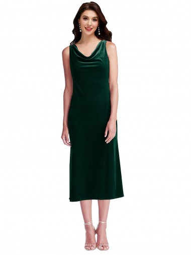 Cowl Neck Velvet Midi Length Maxi Dress