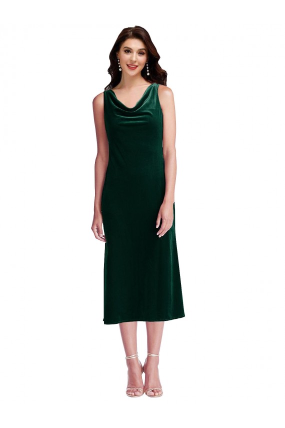 Cowl Neck Velvet Midi Length Maxi Dress