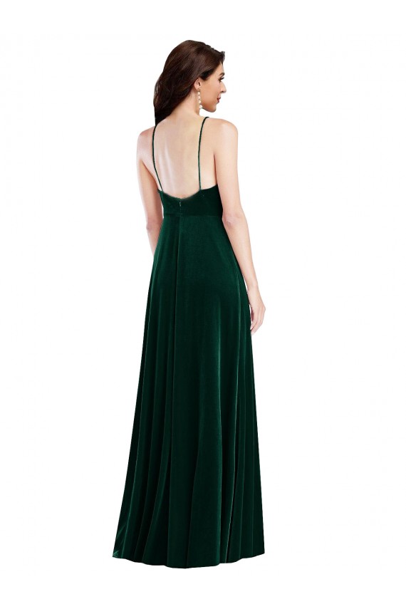 Velvet Halter Evening Dress / Maxi Dress with Pockets and Front Slit