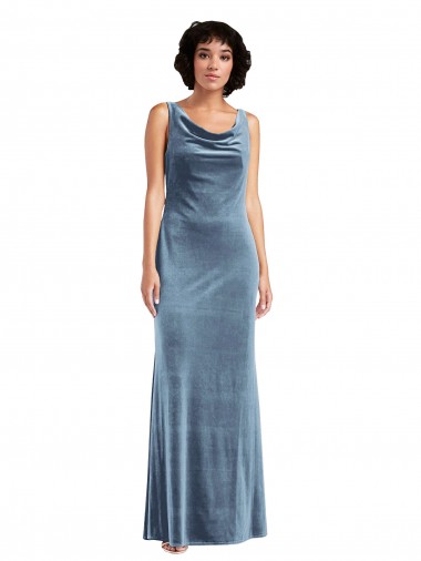 Floor Length Cowl Neck Long Stretch Velvet Evening Dress / Maxi Dress