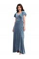 Flutter Sleeve Velvet Wrap Evening Dress / Bridesmaid Maxi Dress with Pockets