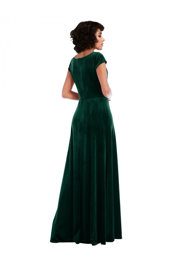 Cowl Neck Cap Sleeve Velvet Evening Dress / Bridesmaid Maxi Dress with Pockets