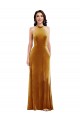 High-Neck Halter Velvet Evening Dress / Maxi Dress with Front Slit