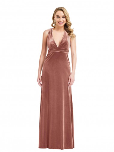 Plunging Neckline Velvet Formal Evening Dress / Maxi Dress with Criss Cross Open Back