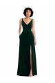 Floor Length Velvet Evening Dress / Bridesmaid Maxi Dress with Shirred Bodice and Front Slit