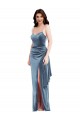 Spaghetti Strap Velvet Formal Evening Dress / Maxi Dress with Draped Skirt