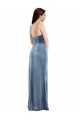 Spaghetti Strap Velvet Formal Evening Dress / Maxi Dress with Draped Skirt