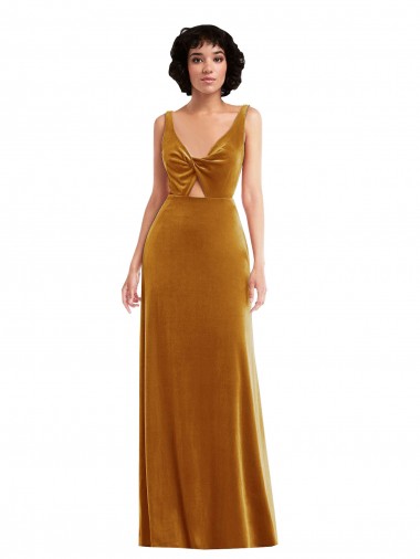 Twist Front Cutout Velvet Evening Dress / Maxi Dress with Pockets
