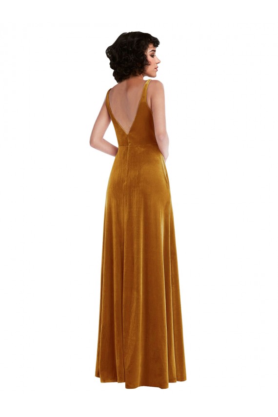 Twist Front Cutout Velvet Evening Dress / Maxi Dress with Pockets