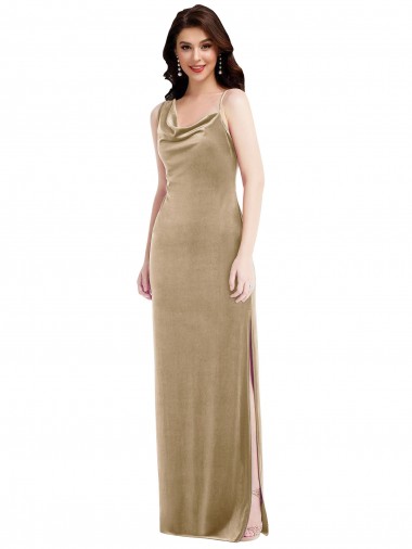 One Shoulder Velvet Semi Formal Maxi Dress with Side Slit