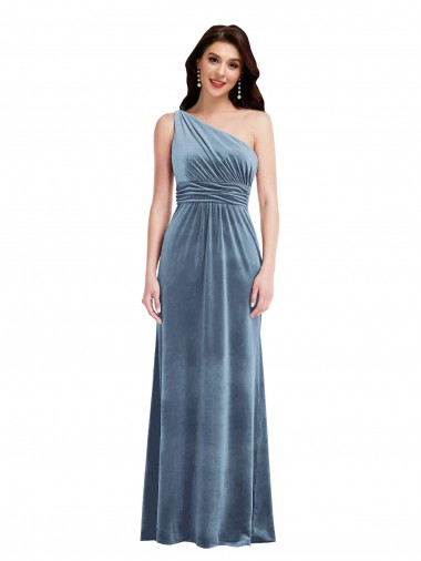 One Shoulder Draped Velvet Evening Dress / Maxi Dress