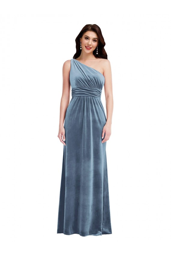 One Shoulder Draped Velvet Evening Dress / Maxi Dress