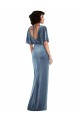 Flutter Sleeve Open Back Velvet Evening Dress / Maxi Dress with Pockets & Draped Wrap Skirt