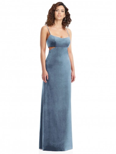 Spaghetti Strap Long Full Length Velvet Formal Evening Dress / Bridesmaid Maxi Dress