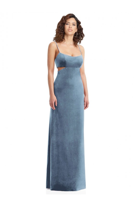 Spaghetti Strap Long Full Length Velvet Formal Evening Dress / Bridesmaid Maxi Dress