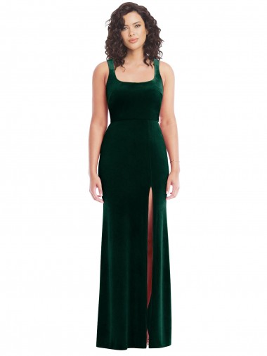Square Neck Long Velvet Evening Dress / Maxi Dress
